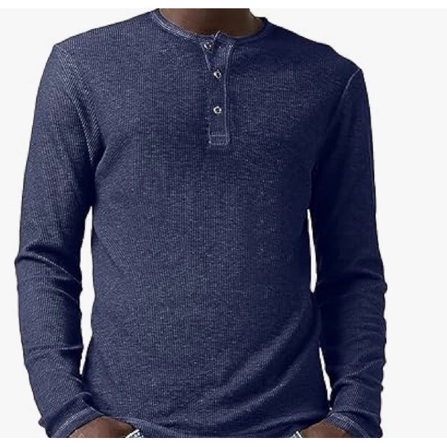 New Buffalo David Bitton Mens M Henley Long Sleeve Shirt Midnight Blue Casual